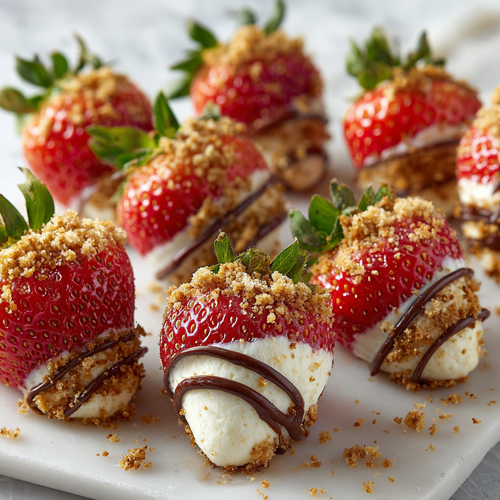 The Ultimate Dessert Experience: Juicy Strawberries Filled with Smooth Cheese and Topped with Crunchy Graham Crumbs