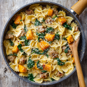 Read more about the article Creamy Roasted Butternut Squash Pasta with Sausage and Spinach