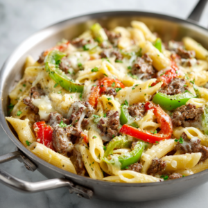 Read more about the article Philly Cheesesteak Pasta (Best Creamy Skillet Dinner)