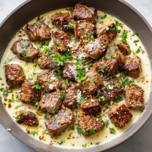 Read more about the article Garlic Butter Steak Bites with a Rich Parmesan Cream Sauce