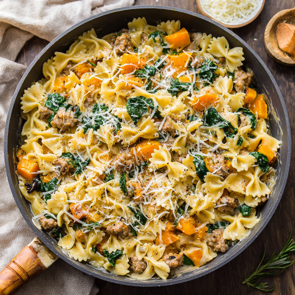 You are currently viewing Creamy Roasted Butternut Squash Pasta with Sausage and Spinach