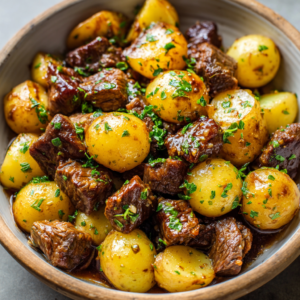 Read more about the article Crockpot Garlic Butter Beef Bites with Potatoes