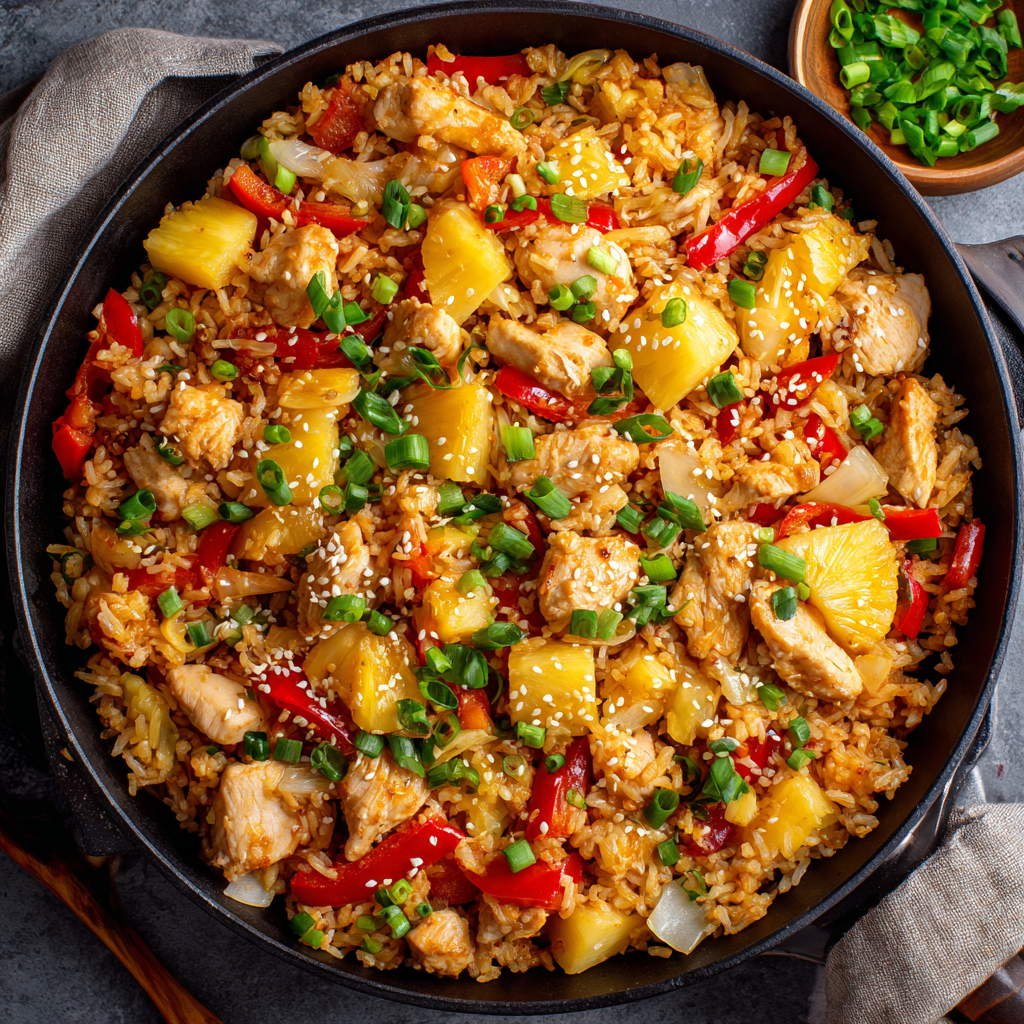 You are currently viewing Pineapple Chicken Rice Skillet: A Sweet, Savory One-Pan Dinner You’ll Make Again and Again